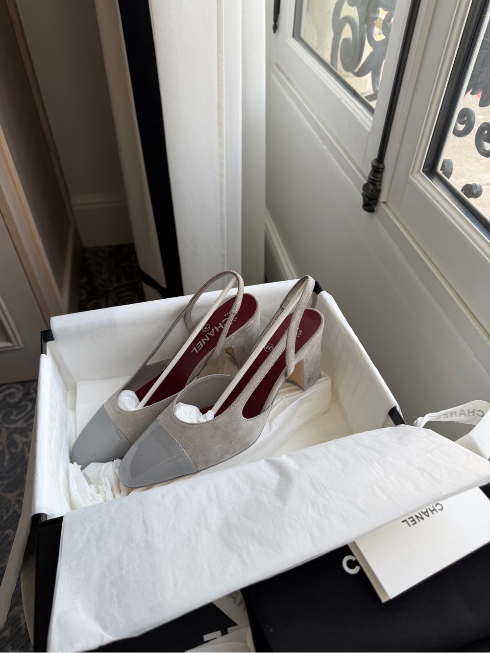 Chanel Grey Suede Slingback Heels | Size 38C - Picture 3 of 9